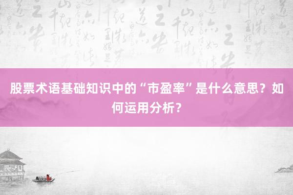 股票术语基础知识中的“市盈率”是什么意思？如何运用分析？