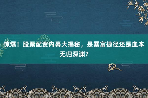 惊爆！股票配资内幕大揭秘，是暴富捷径还是血本无归深渊？