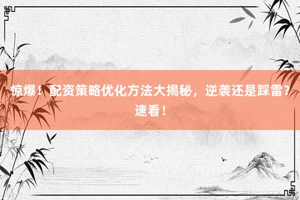 惊爆！配资策略优化方法大揭秘，逆袭还是踩雷？速看！
