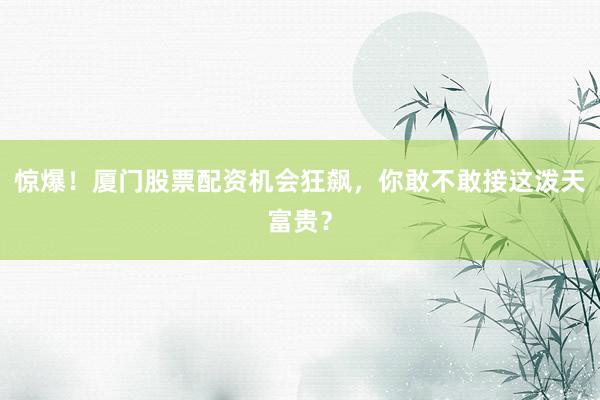 惊爆！厦门股票配资机会狂飙，你敢不敢接这泼天富贵？