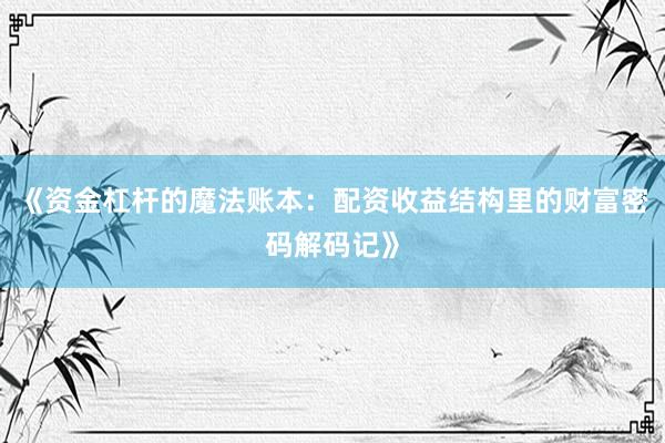 《资金杠杆的魔法账本：配资收益结构里的财富密码解码记》