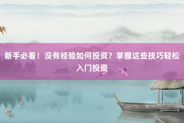 新手必看！没有经验如何投资？掌握这些技巧轻松入门投资