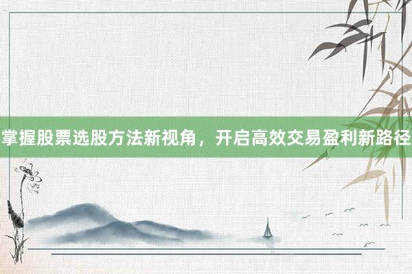 掌握股票选股方法新视角，开启高效交易盈利新路径