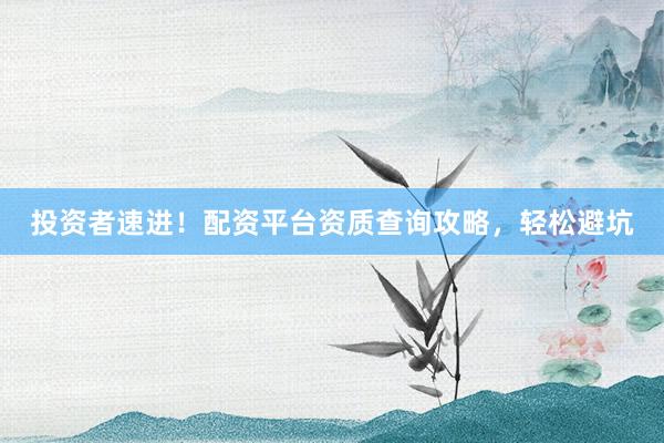投资者速进！配资平台资质查询攻略，轻松避坑