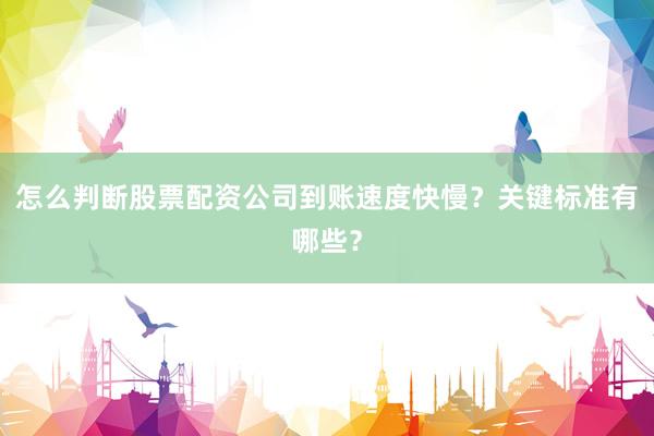怎么判断股票配资公司到账速度快慢？关键标准有哪些？